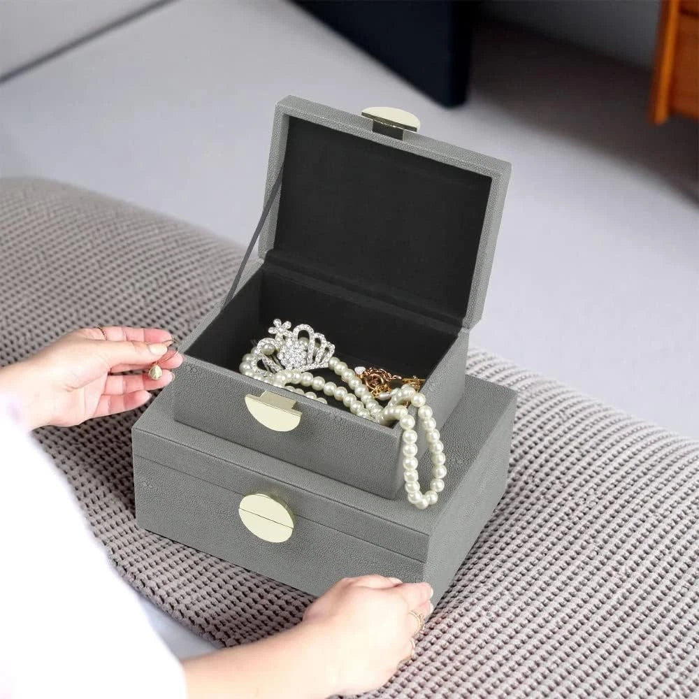 Faux Leather Jewelry Box with Gold Hardware Accents Set of 2 (Dark Gray) | eBay