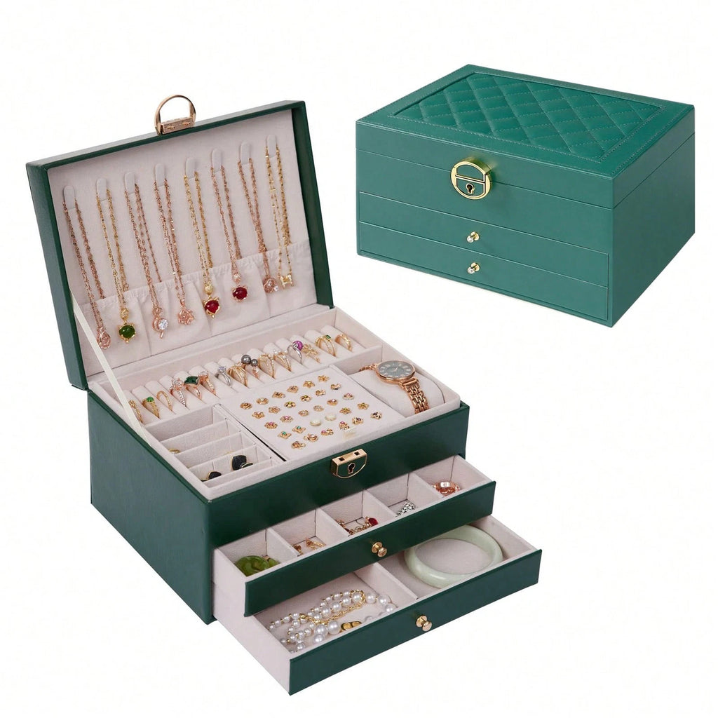 NGE-3-Layer Locking Large Capacity Jewelry Storage Box, Portable Jewelry Storag | eBay
