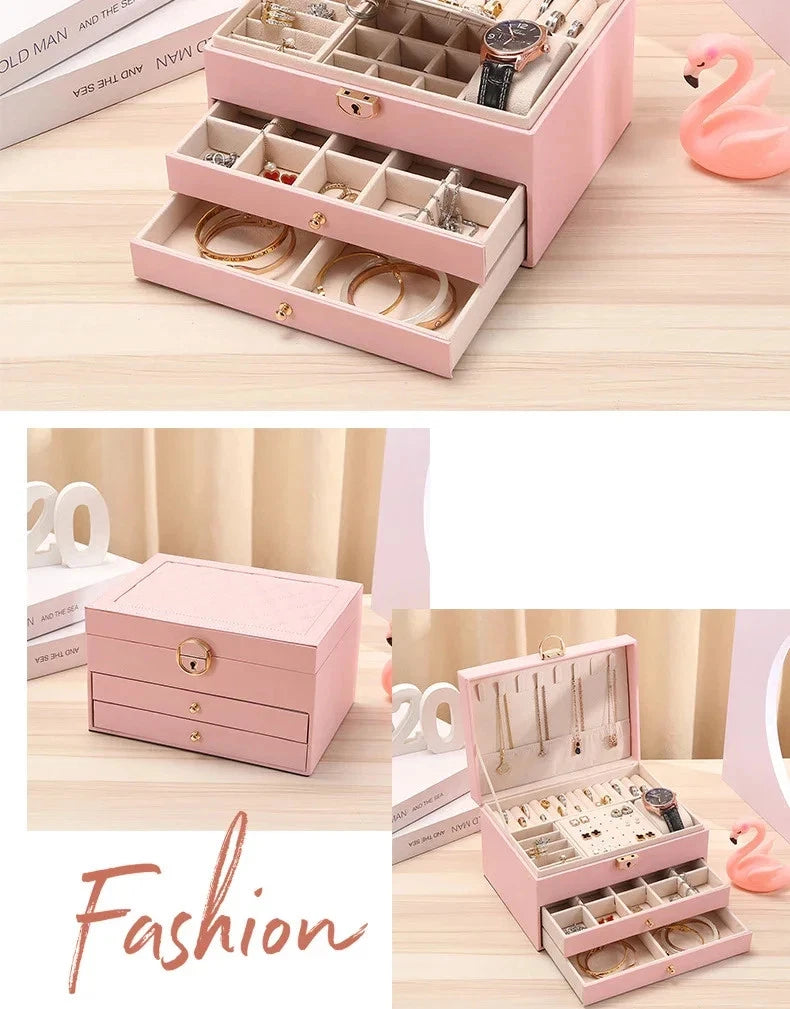 Leather Drawer Necklace Earrings Bracelets Jewelry Storage Box Organizer Display | eBay