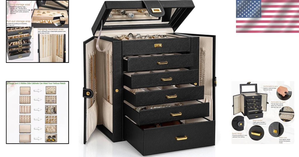 Luxurious Lockable Jewelry Organizer - 36 Compartment Faux Leather Storage Case | eBay