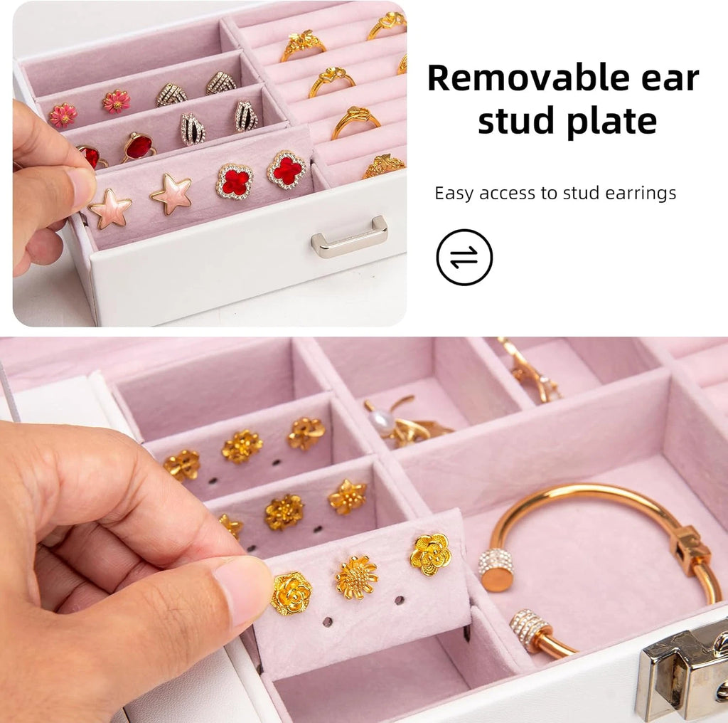 Large Jewelry Box,5-Tier PU Leather Jewelry Organizer with Lock,Multi-Functional | eBay