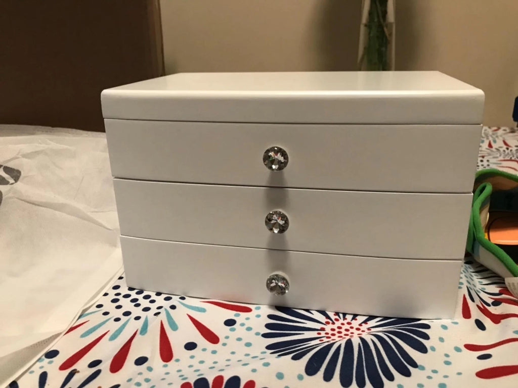 Jewelry Box Wooden Case 3 Layer Organizer with Large Mirror White | eBay
