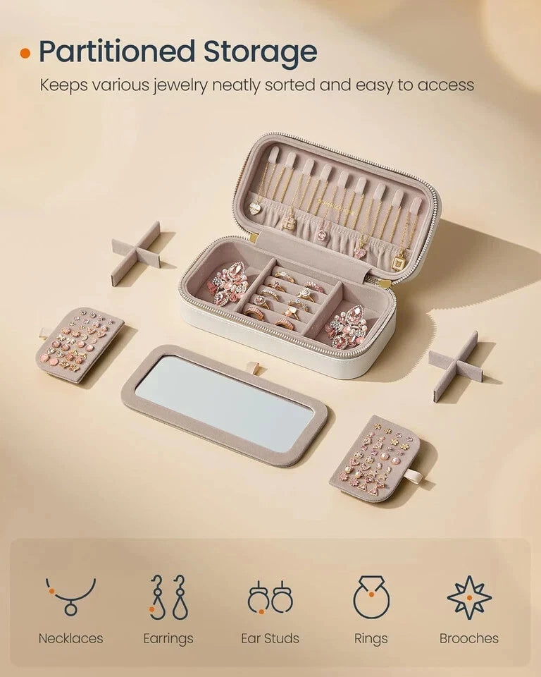 SONGMICS HOME Travel Jewelry Case, Small Jewelry Box Organizer with Mirror, 4.1 | eBay