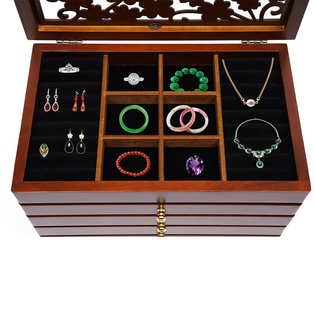 6 Layers Wooden Jewelry Box Storage Cabinet Watch Bracelets Rings Organizer Case | eBay