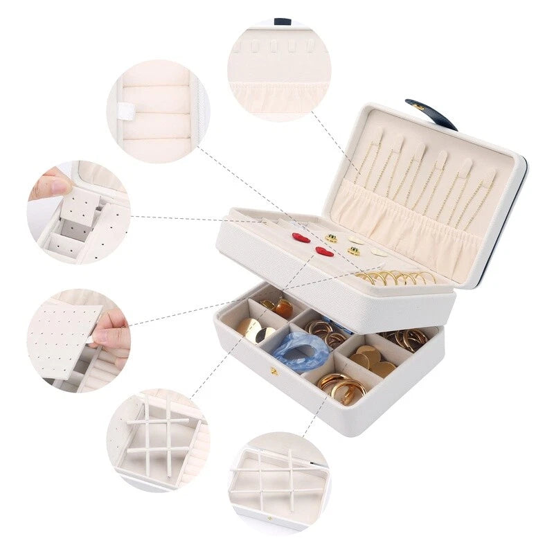 2 Layer PU Leather Jewelry Organizer Case W/ Drawer Elegant Storage Solution New | eBay