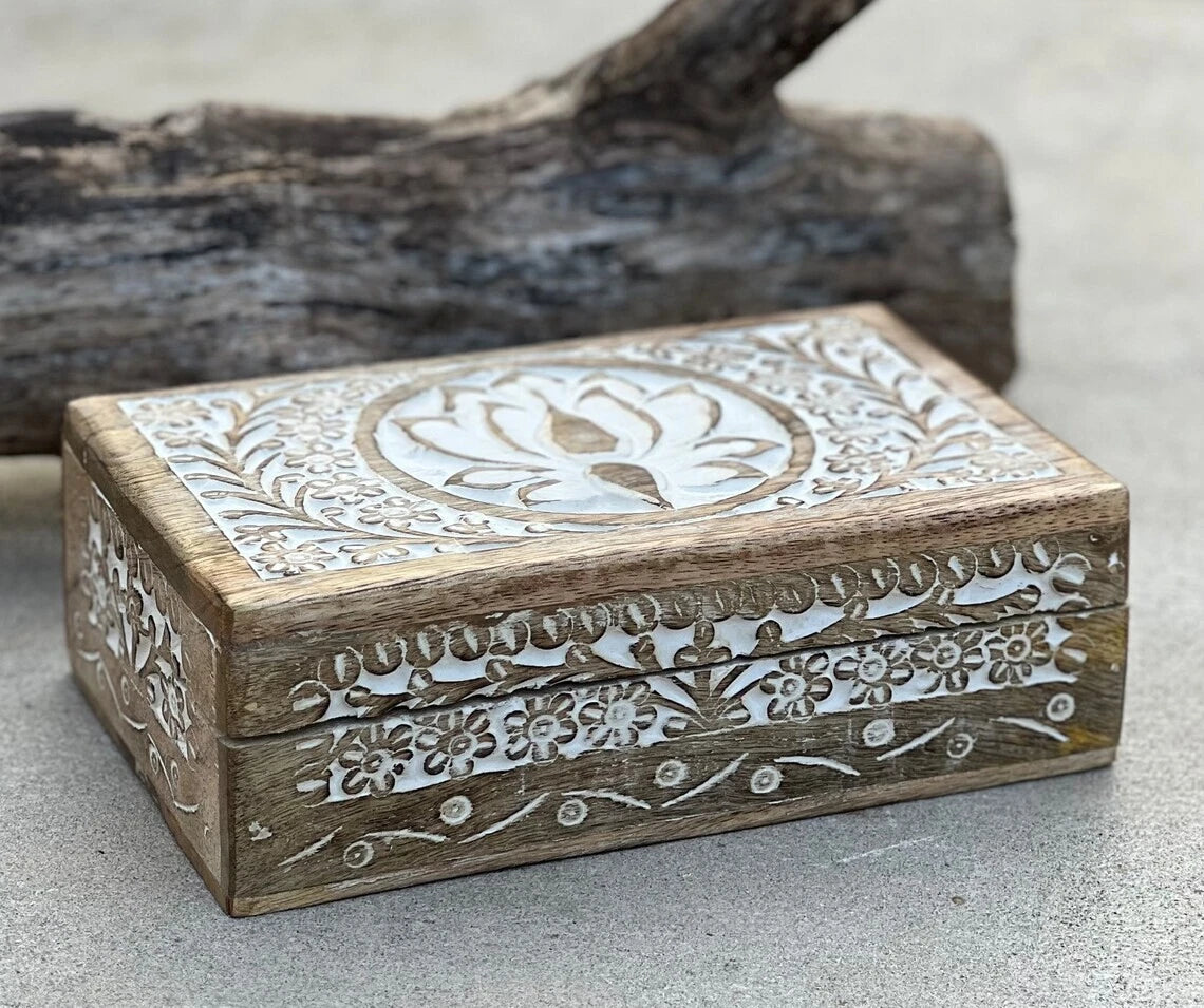 Handmade Hand Carved Lotus Wooden Box Keepsake Jewelry Watch Storage | eBay