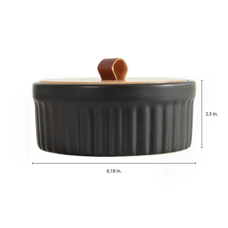 Ribbed Ceramic Storage Box Wooden Lid Faux Leather Handle Jewelry Organizer New | eBay