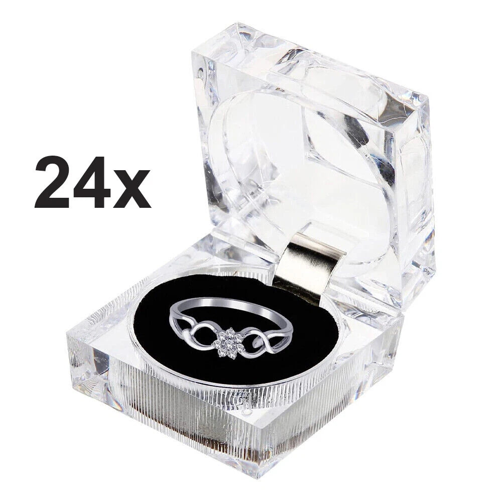 24Pcs Clear Crystal Ring Gift Boxes Earrings Jewelry Storage Black Box | eBay