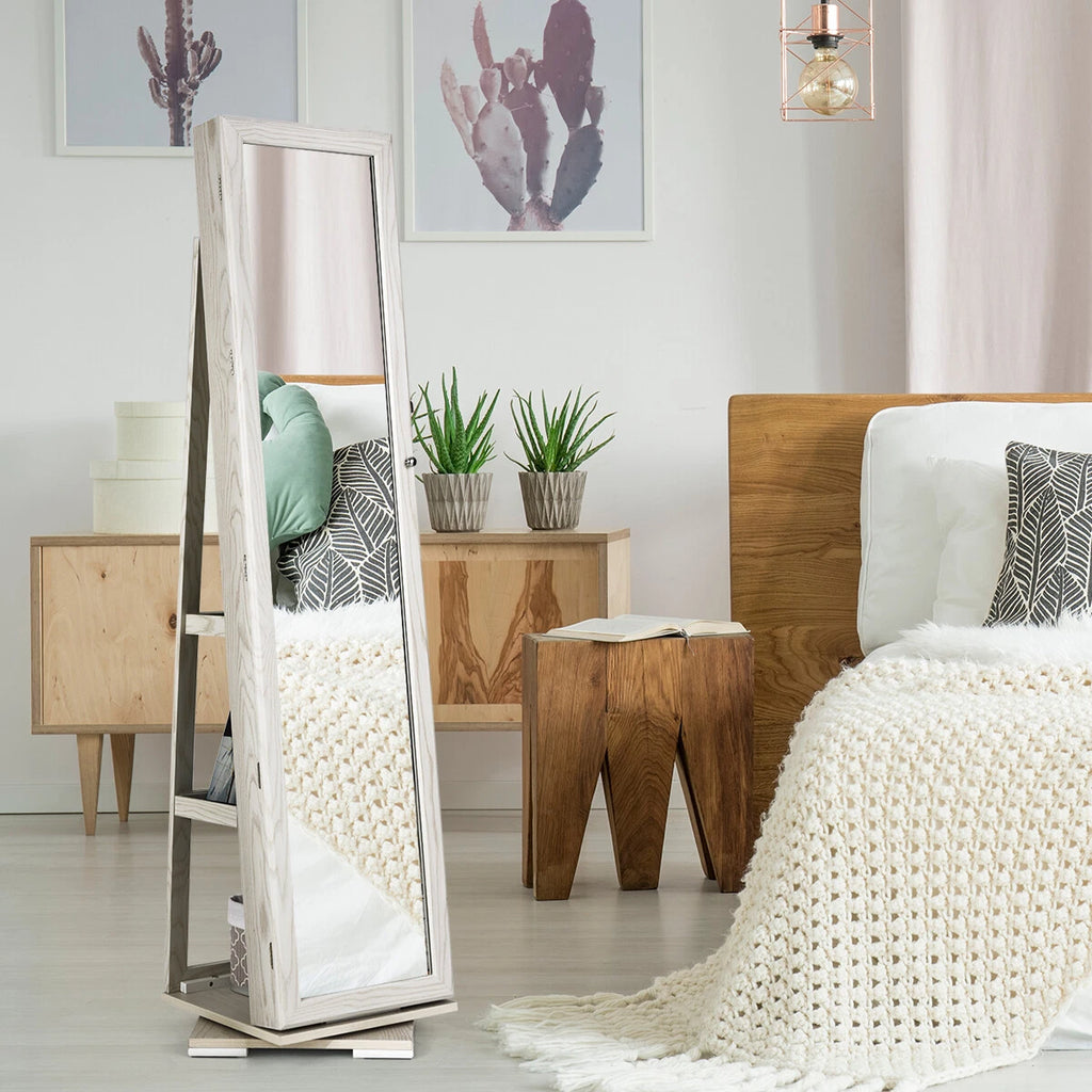 Costway 360° Rotatable Jewelry Cabinet Armoire Lockable Storage Organizer White | eBay