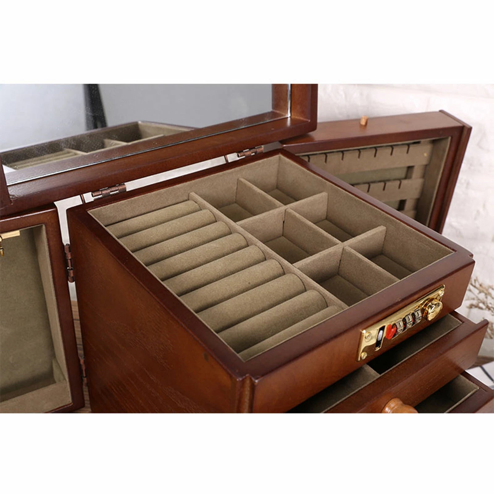 5 Tiers Vintage Large Jewelry Organizer Wooden Storage Box Case With 4 Drawers | eBay