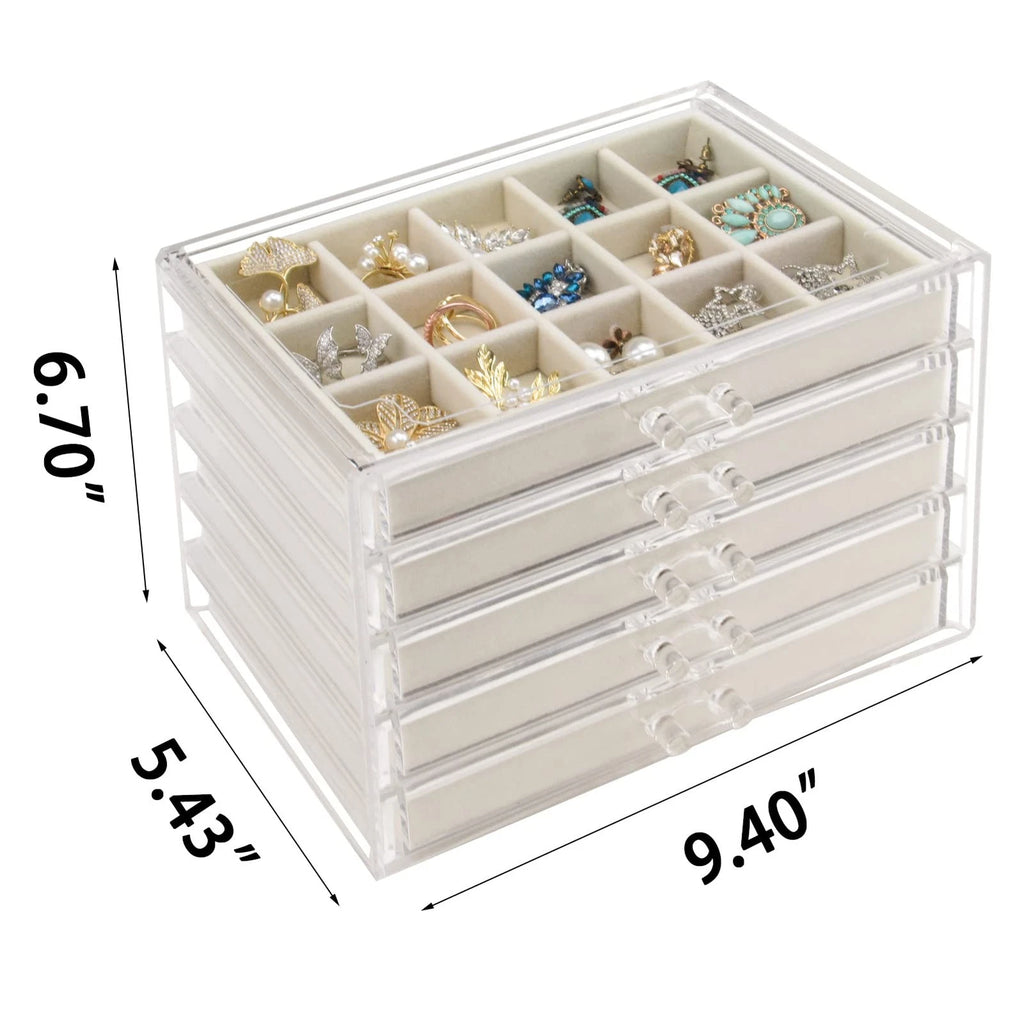Watpot Acrylic Jewelry Box with 5 Drawers, Clear Earring Storage Organizer | eBay