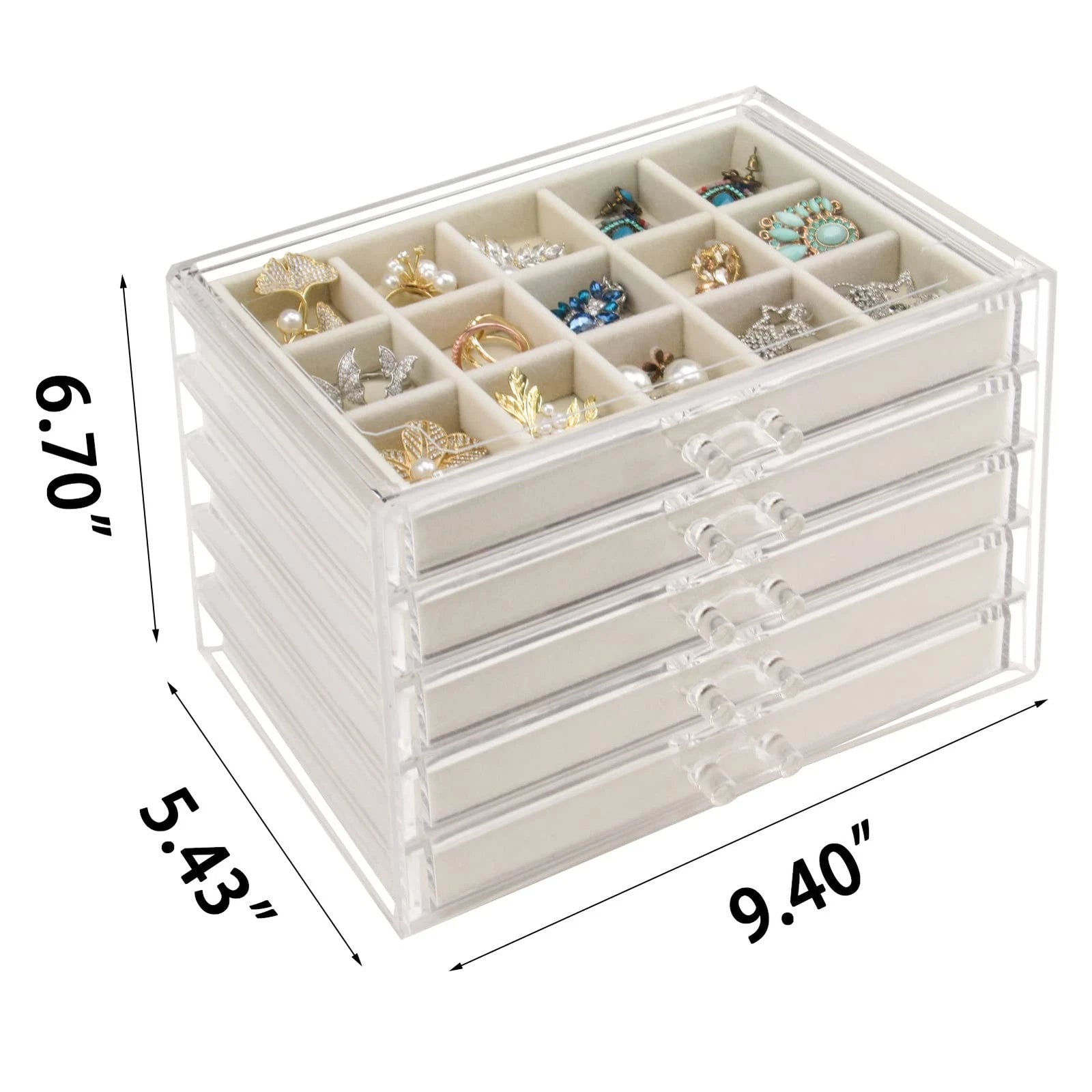 Watpot Acrylic Jewelry Box with 5 Drawers, Clear Earring Storage Organizer | eBay
