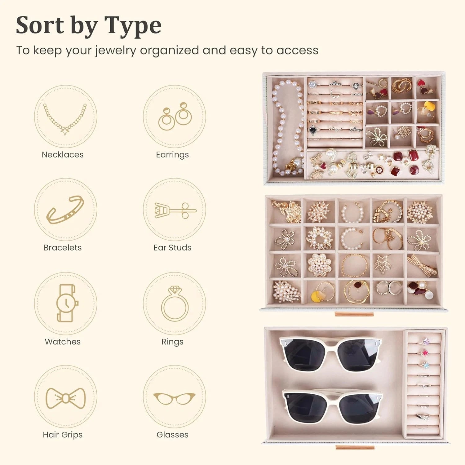 Jewelry Boxes for Women, Jewelry Box Organizer with 2 Drawers, 3-Tier Large Jewe | eBay