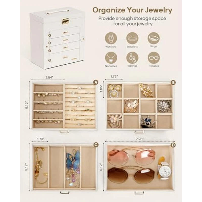 Jewelry Box Organizer Lockable Mirrored Storage Necklaces Watches Earrings New | eBay