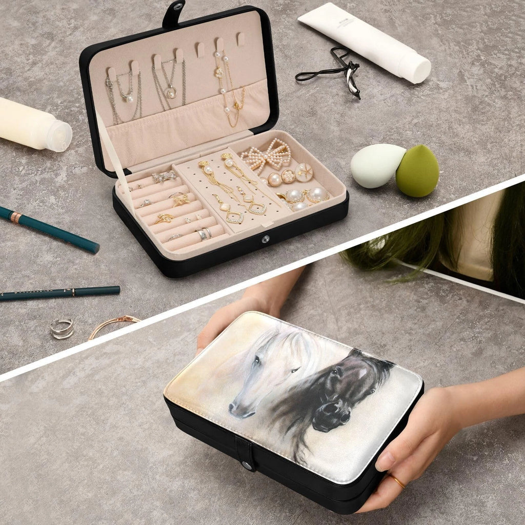 senya Leather Jewelry Box, Black and White Horse Necklace Ring Earrings Stora... | eBay