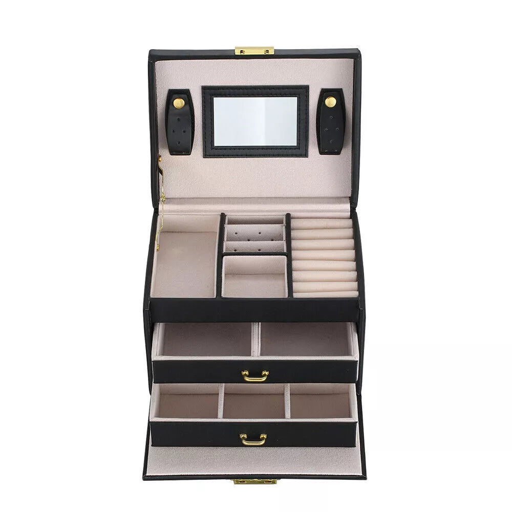 3-Tier Portable Jewelry Storage Case for Necklace Earrings Rings Bracelets Black | eBay