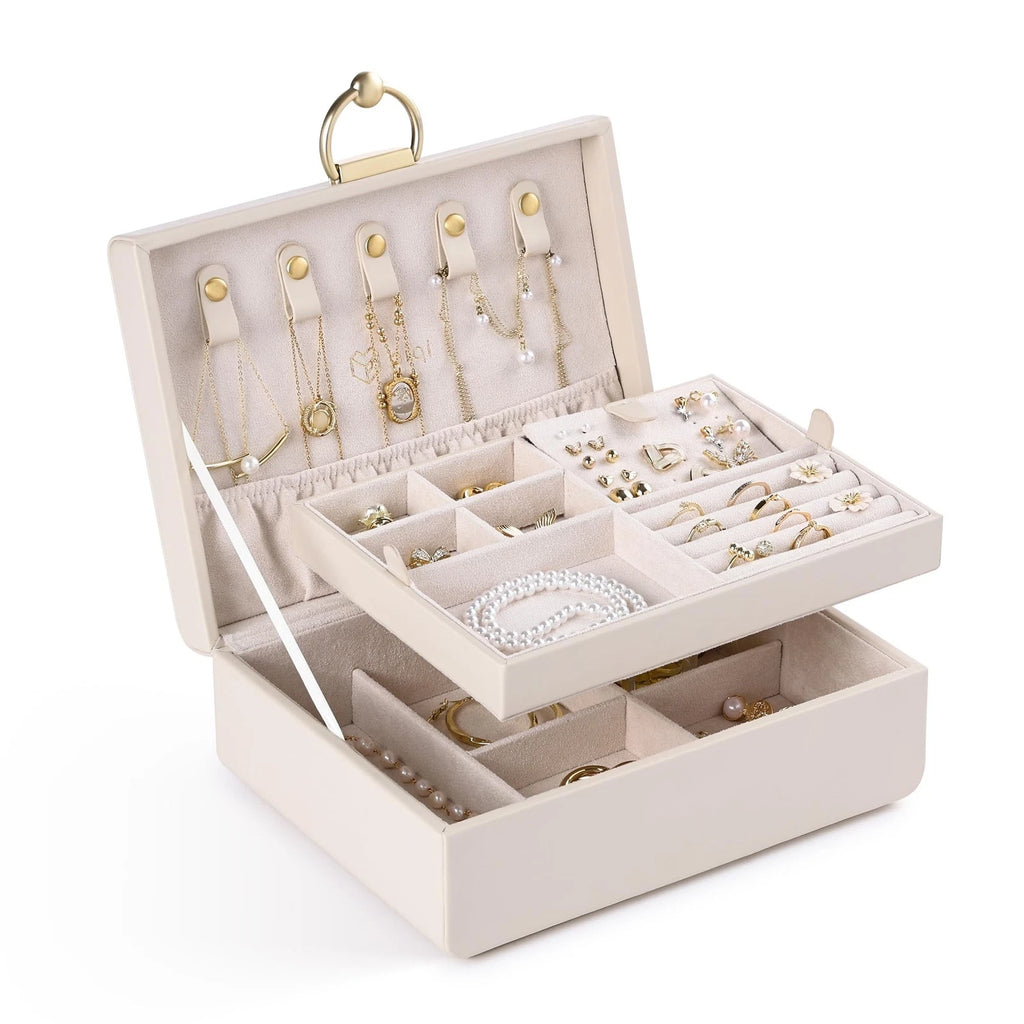 2-Layer Jewelry Box with Removable Tray, Jewelry Organizer with Gold Handle, ... | eBay