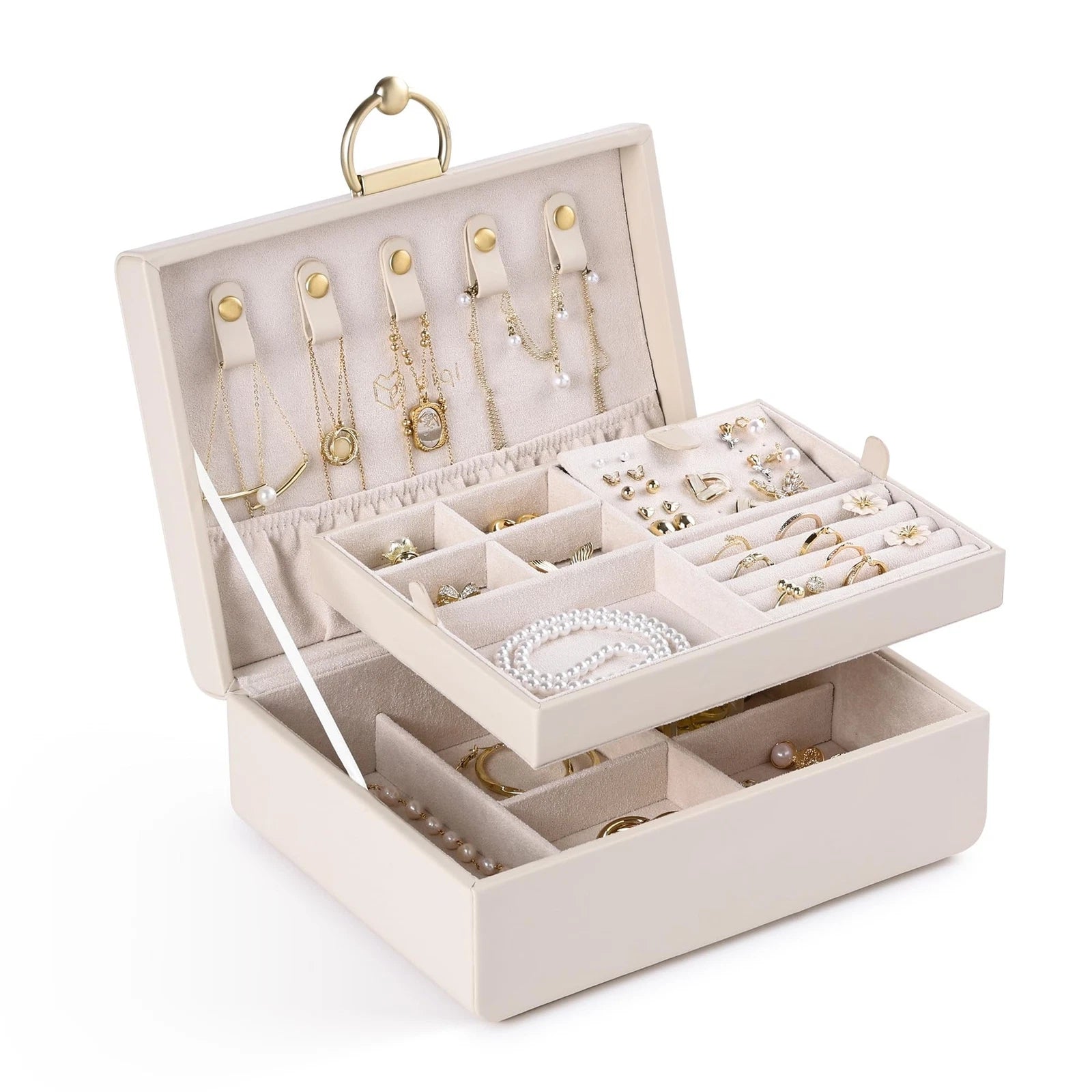 2-Layer Jewelry Box with Removable Tray, Jewelry Organizer with Gold Handle, ... | eBay