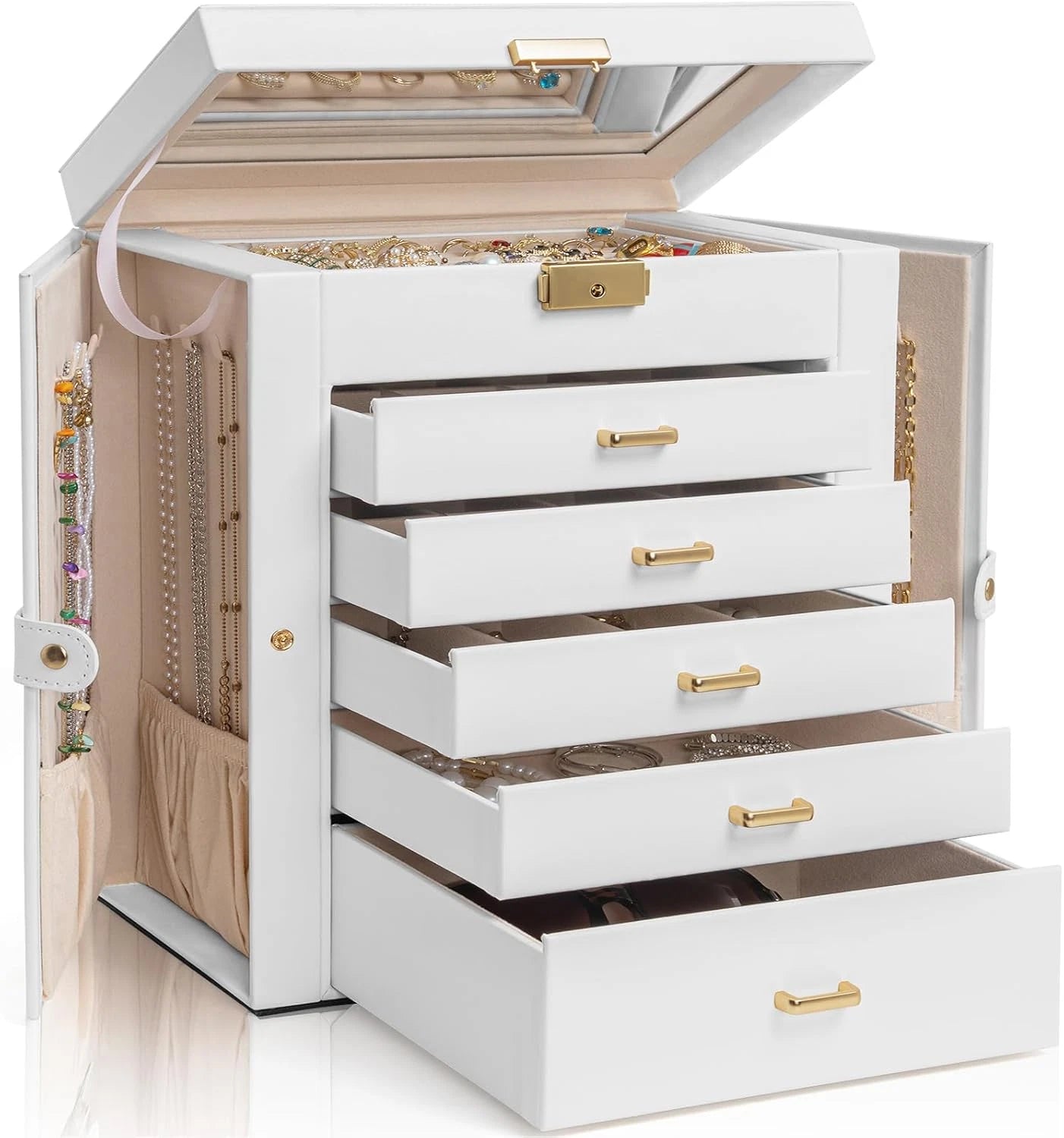 Large 6-Tier Jewelry Box Lockable Leather Jewelry Storage Case with 5 Drawers fo | eBay