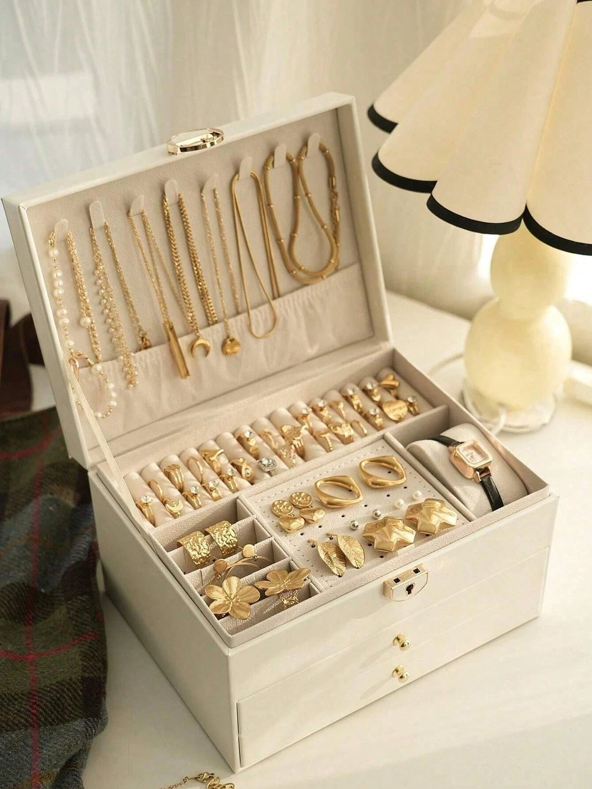 NGE-3-Layer Locking Large Capacity Jewelry Storage Box, Portable Jewelry Storag | eBay