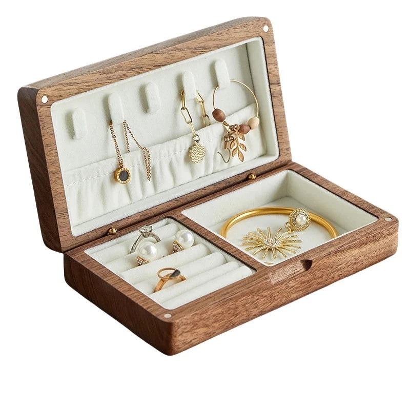 Portable Wood Jewelry Storage Box Necklace Earrings Rings Organizer Holder | eBay