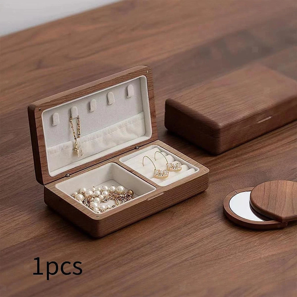 Travel Jewelry Box Storage Box Black Walnut for Women Wooden Dustproof Desktop | eBay