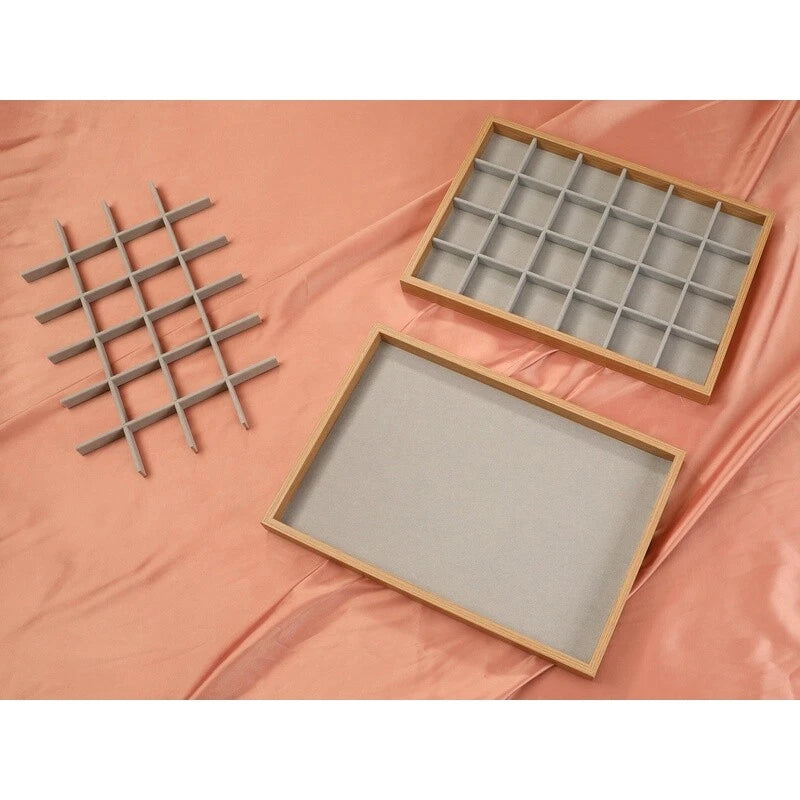 Set of 2 Stackable Wood Jewelry Organizer Trays Velvet Storage Drawers 24 Grids | eBay