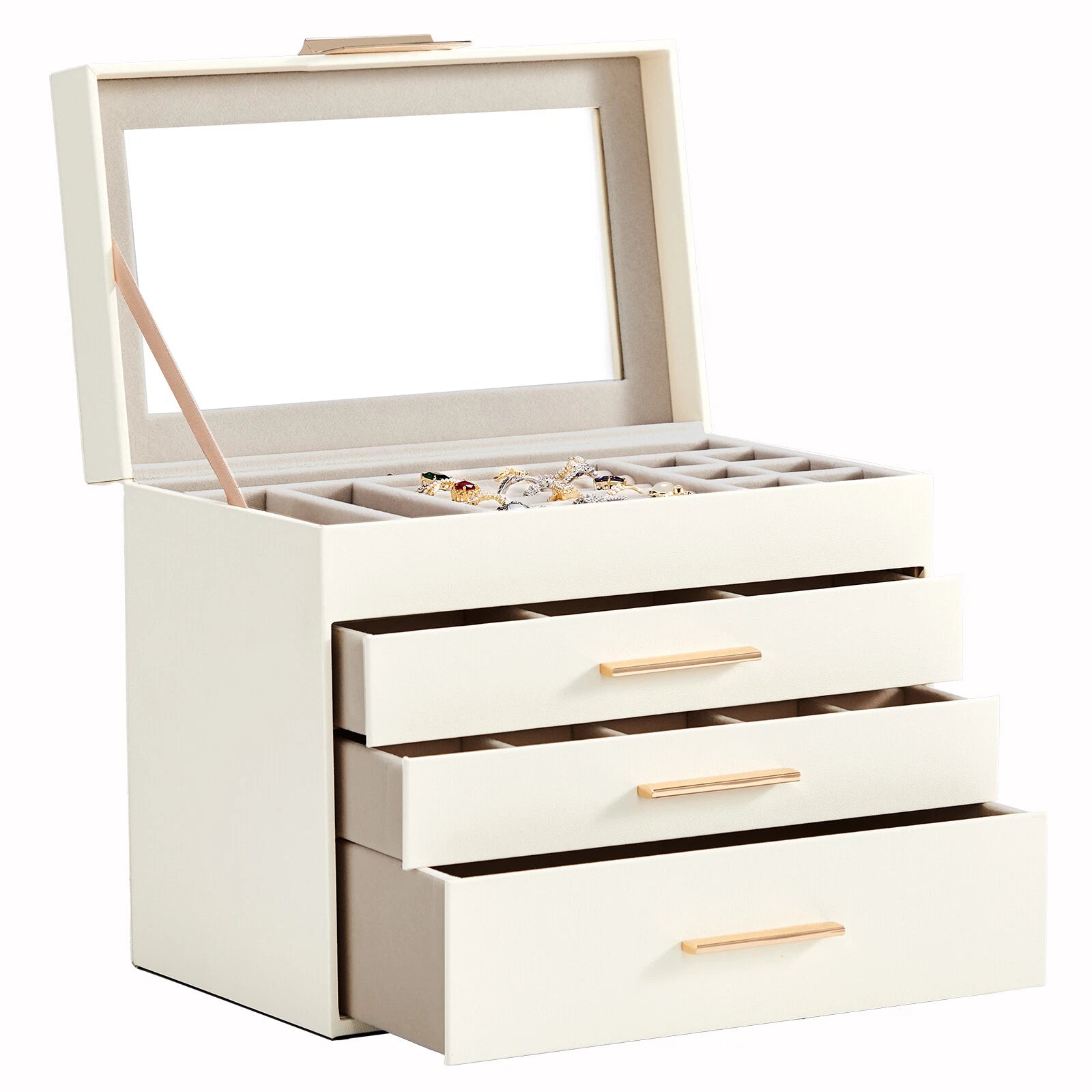 Deluxe 2-Drawer Jewelry Box with Clear Top View – White&Pink Velvet Storage Case | eBay