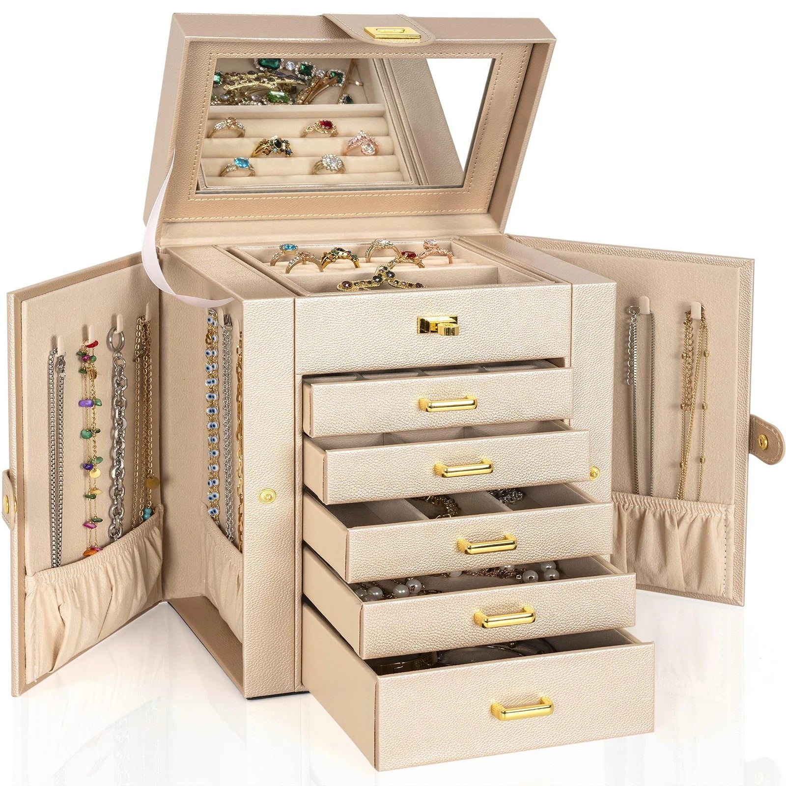 6-Tier Jewelry Box Organizer Functional Leather Jewelry Storage Case for Wome... | eBay