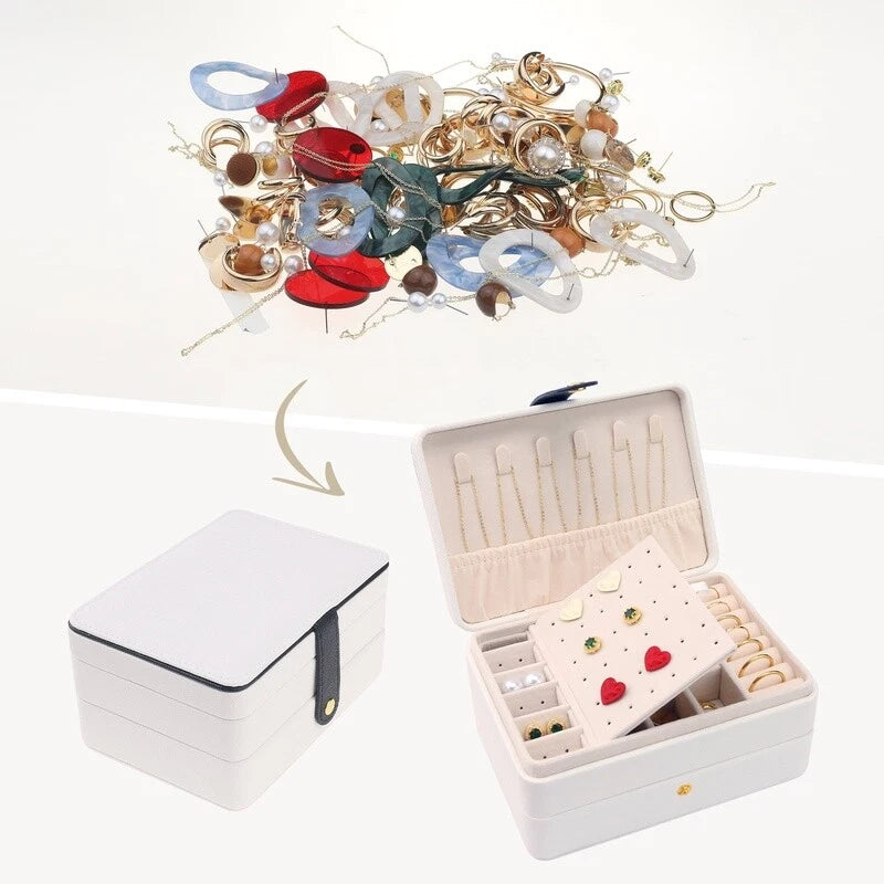 2 Layer PU Leather Jewelry Organizer Case W/ Drawer Elegant Storage Solution New | eBay