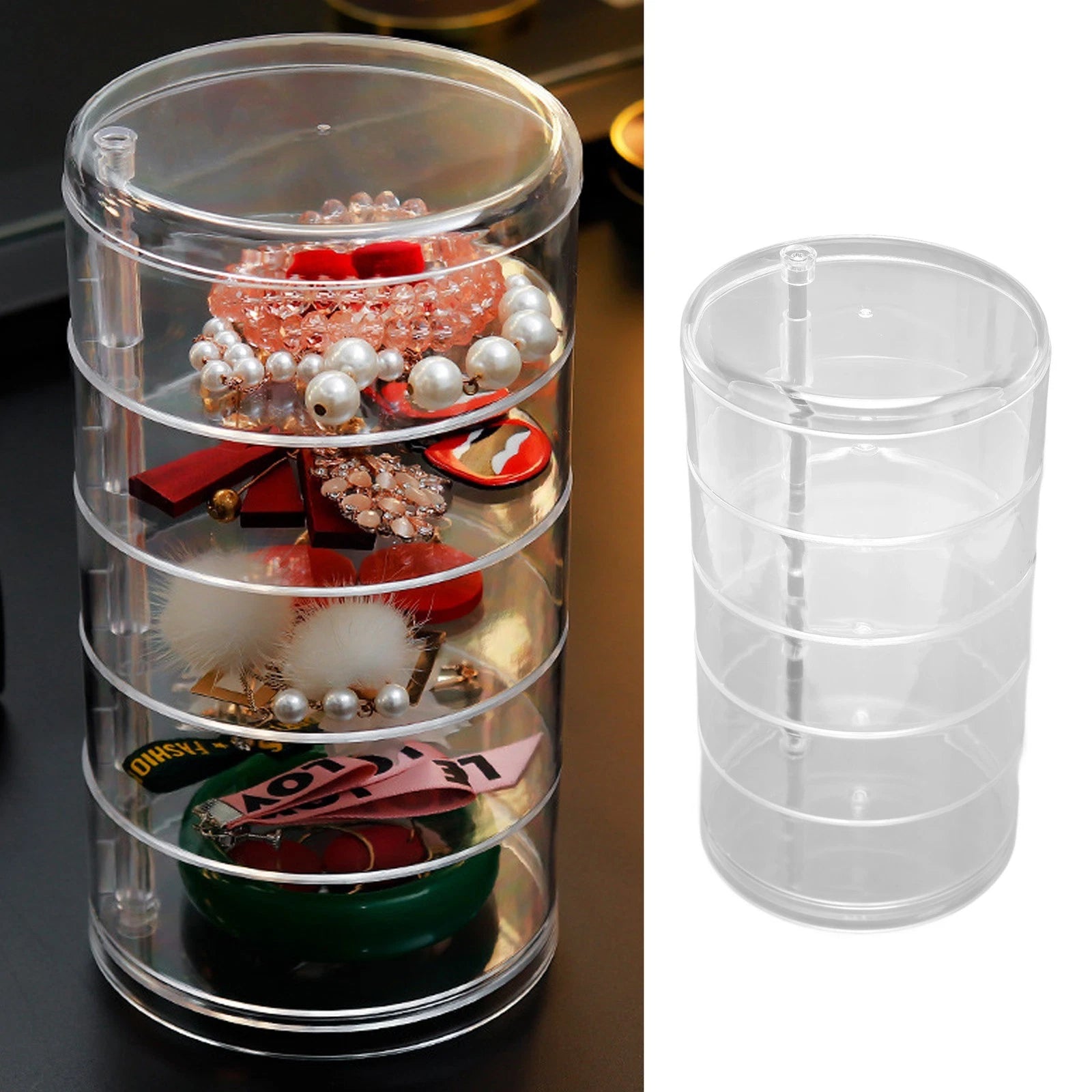 Rotatable Jewelry Box 5 Layer Transparent 360 Degree Rotation Space Saving E DGD | eBay