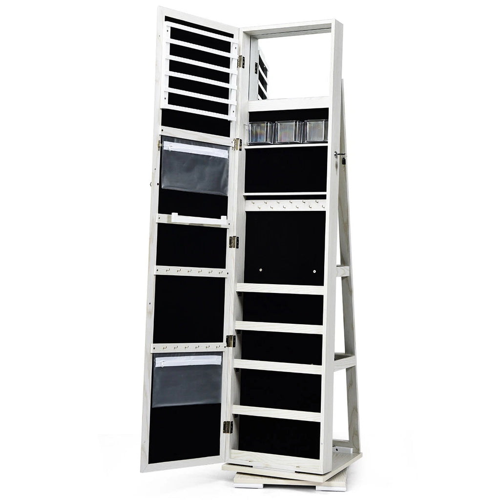 Costway 360° Rotatable Jewelry Cabinet Armoire Lockable Storage Organizer White | eBay