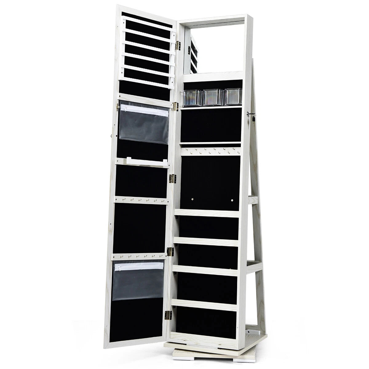 Costway 360° Rotatable Jewelry Cabinet Armoire Lockable Storage Organizer White | eBay