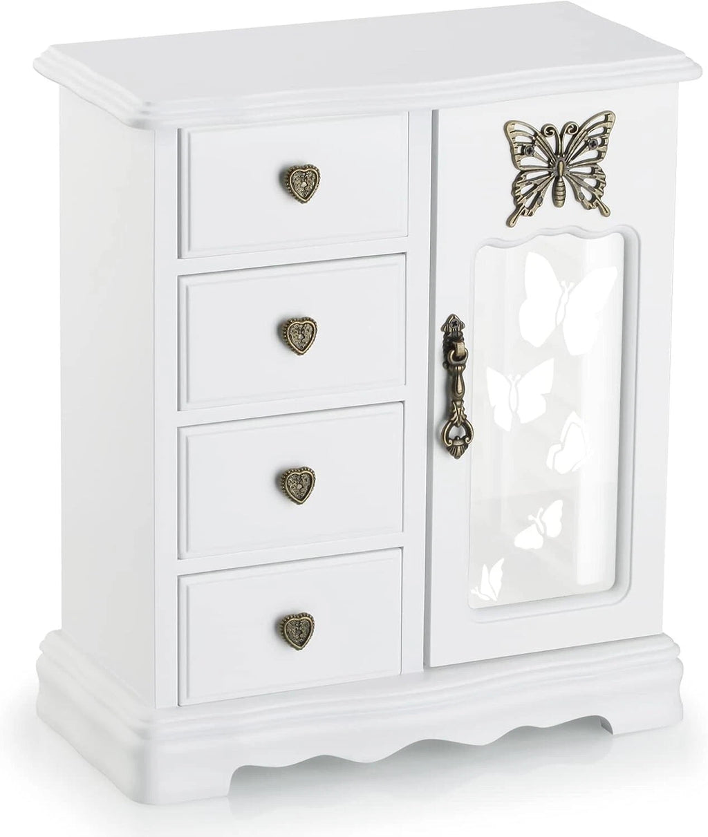 Luxury White Jewelry Organizer with Velvet Lining and Built-in Mirror for Women | eBay