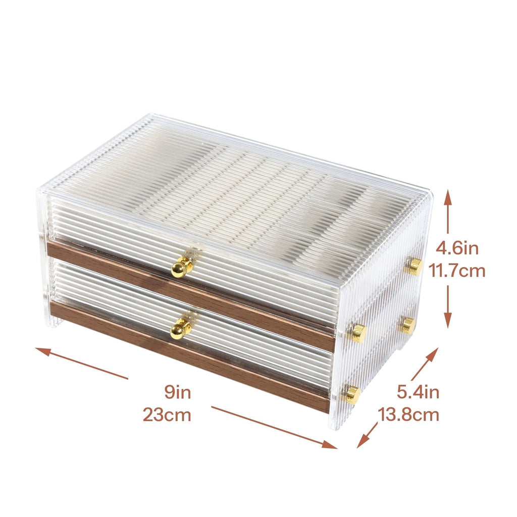 Elegant 2-Layer Walnut Jewelry Box with Acrylic Glass Lid - Solid Wood Jewelr... | eBay