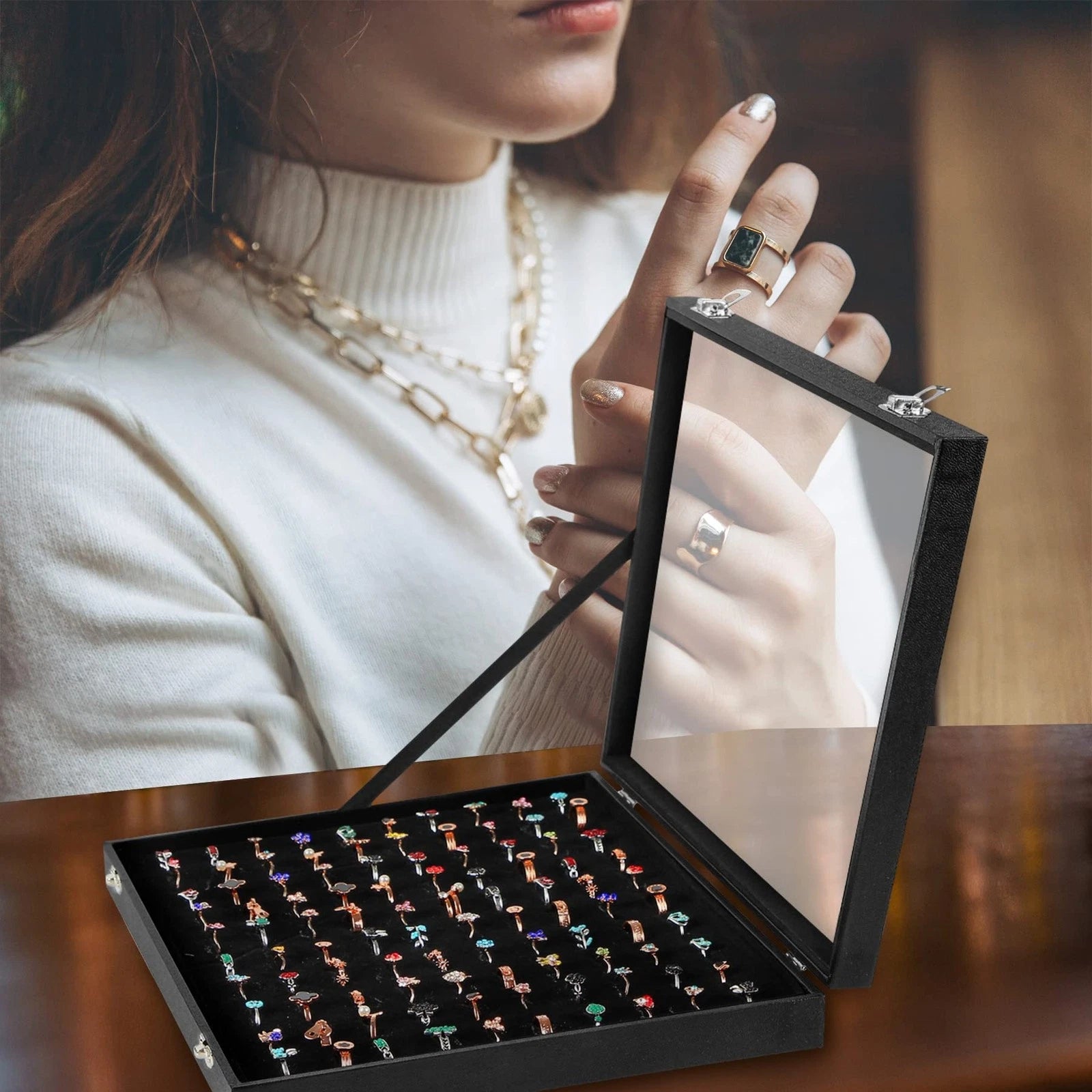 Ring Display Case Organizer Box with Transparent Lid, 100 Slots Ring Storage ... | eBay