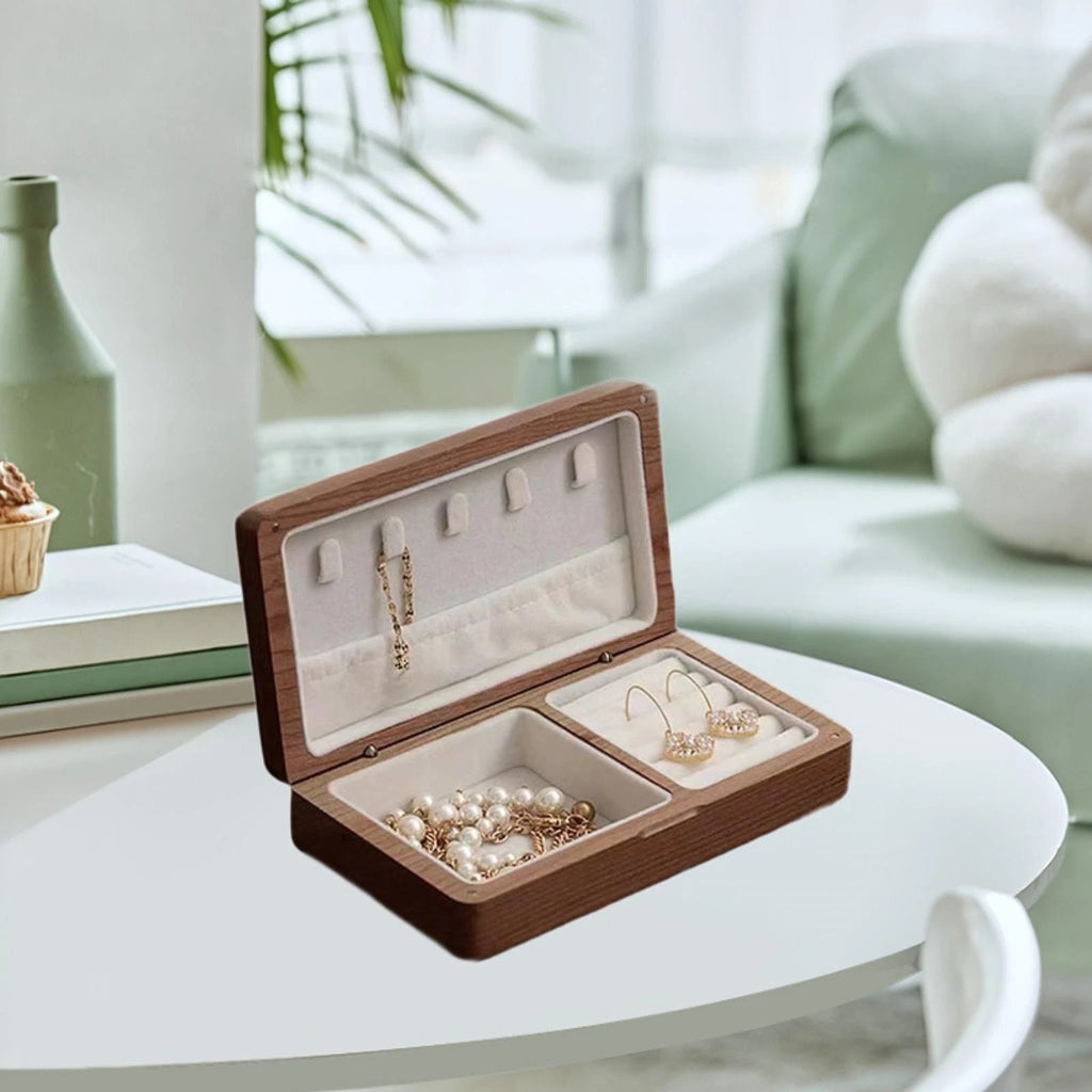 Travel Jewelry Box Storage Box Black Walnut for Women Wooden Dustproof Desktop | eBay