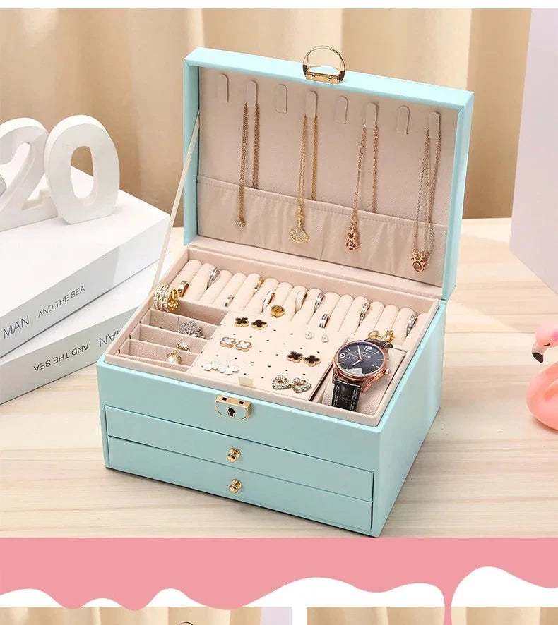 Leather Drawer Necklace Earrings Bracelets Jewelry Storage Box Organizer Display | eBay