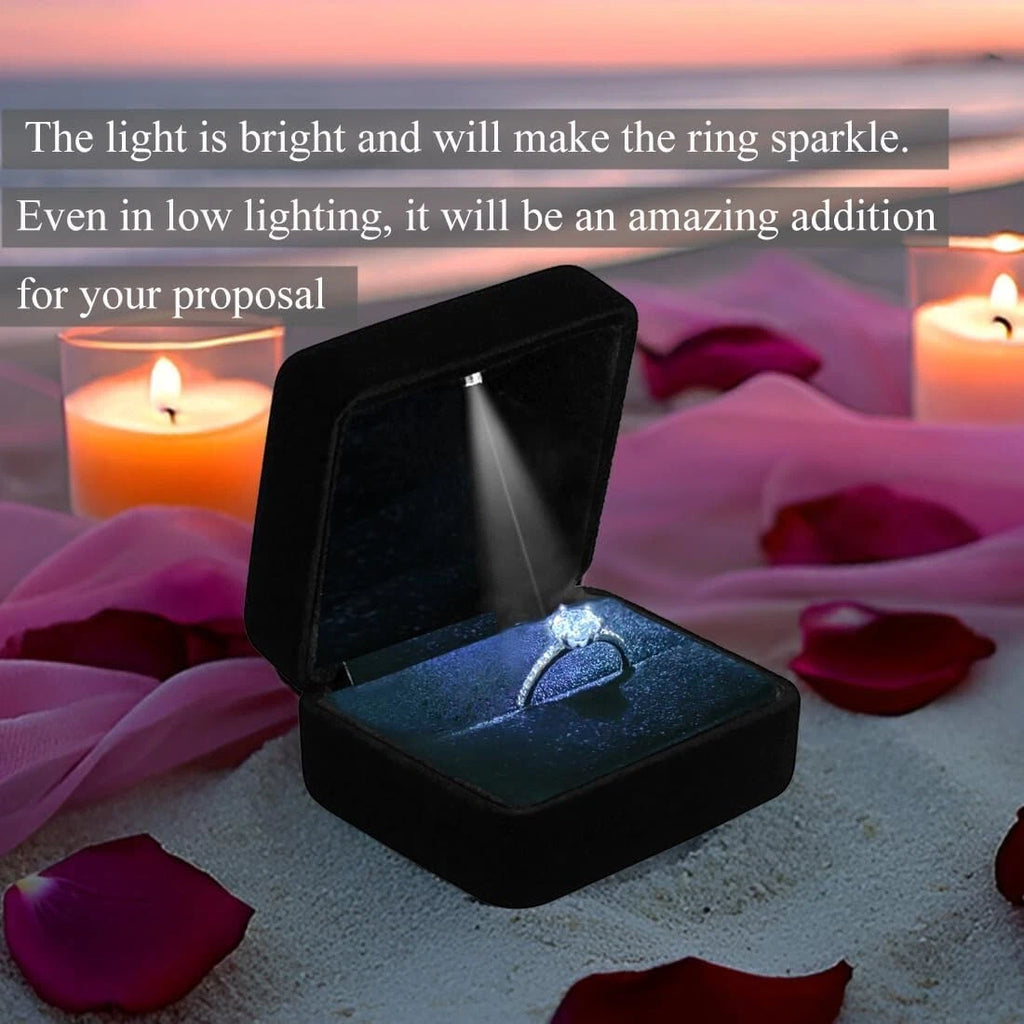 Velvet Ring Box with LED Light Jewelry Display Storage for Wedding Proposal | eBay
