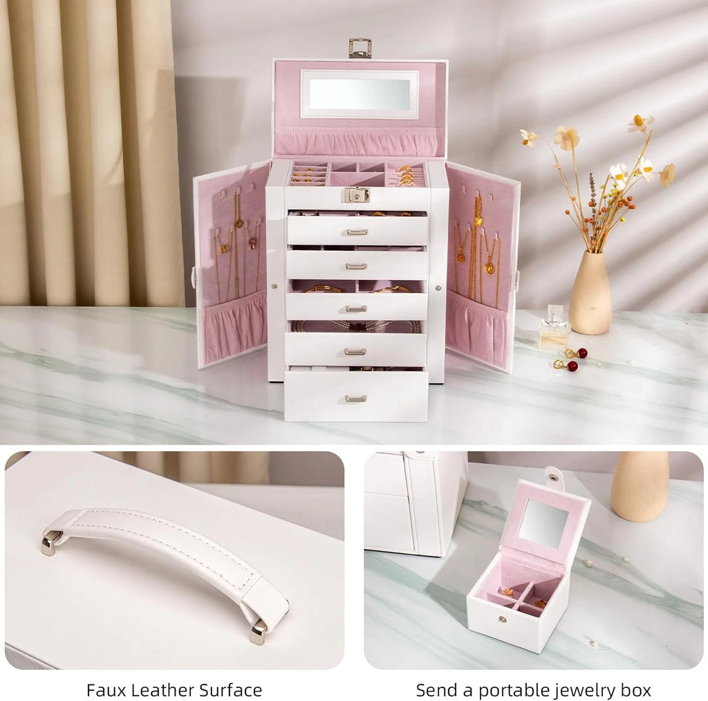 Large Jewelry Box,5-Tier PU Leather Jewelry Organizer with Lock,Multi-Functional | eBay