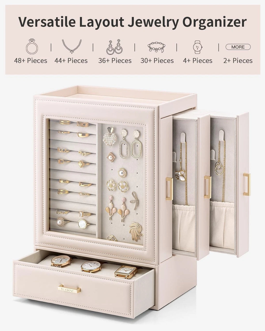 Large Jewelry Organizer with Glass Window Jewelry Box for Necklaces Earrings ... | eBay