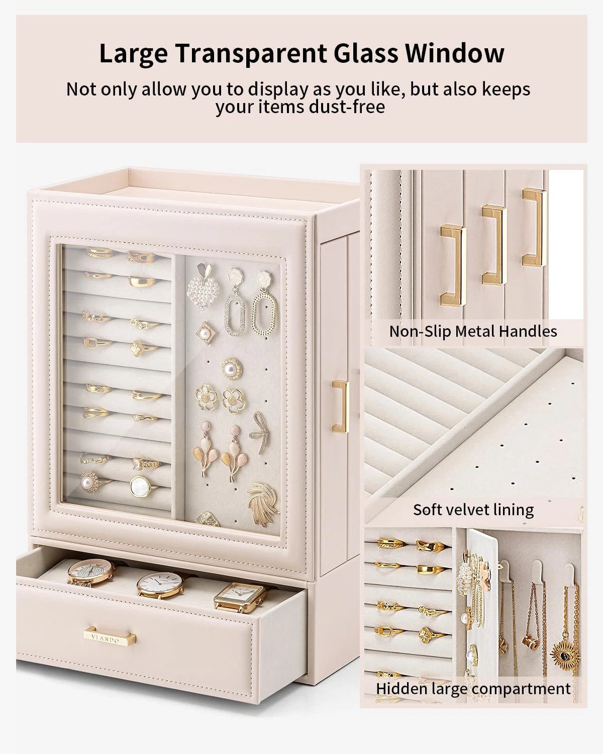 Large Jewelry Organizer with Glass Window Jewelry Box for Necklaces Earrings ... | eBay