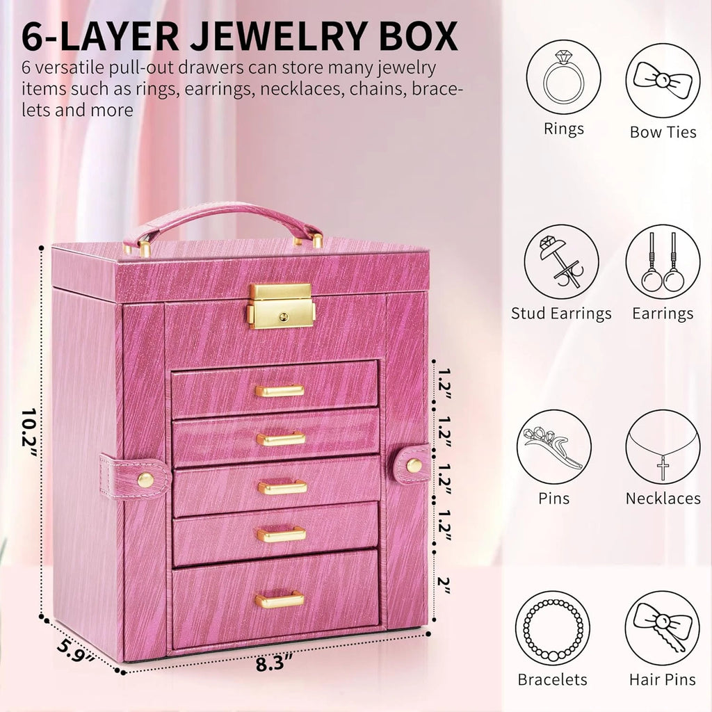 6-Tier Jewelry Box Lockable Leather Jewelry Storage Case with 5 Drawers for Wome | eBay