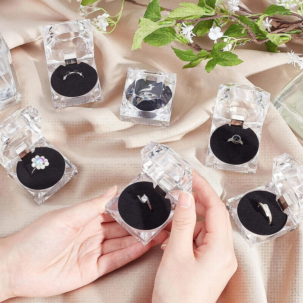 24Pcs Clear Crystal Ring Gift Boxes Earrings Jewelry Storage Black Box | eBay