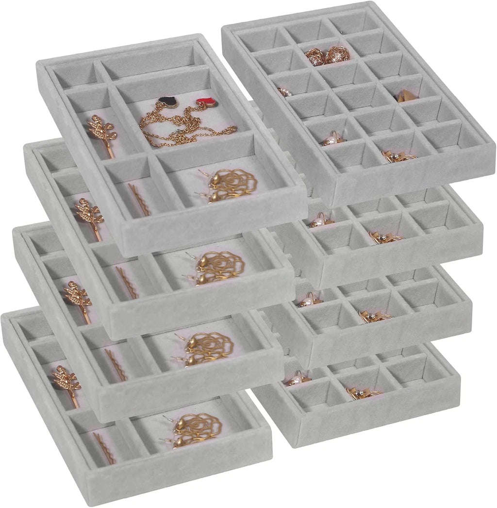 8 Pack Stackable Velvet Jewelry Trays Organizer Storage Box Display Trays Showca | eBay