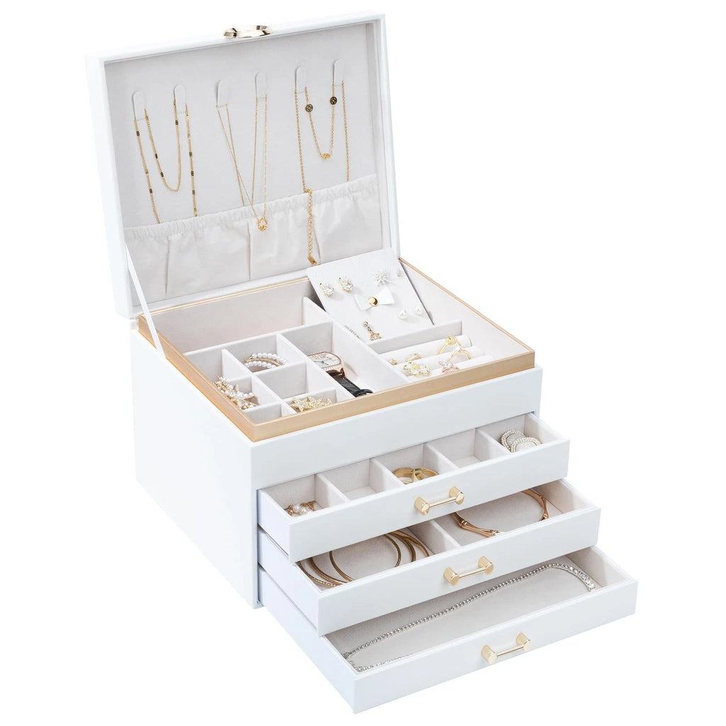 Jewelry Box for Women,4-Layer Leather Jewelry Holder Organizer with 3 Drawers... | eBay