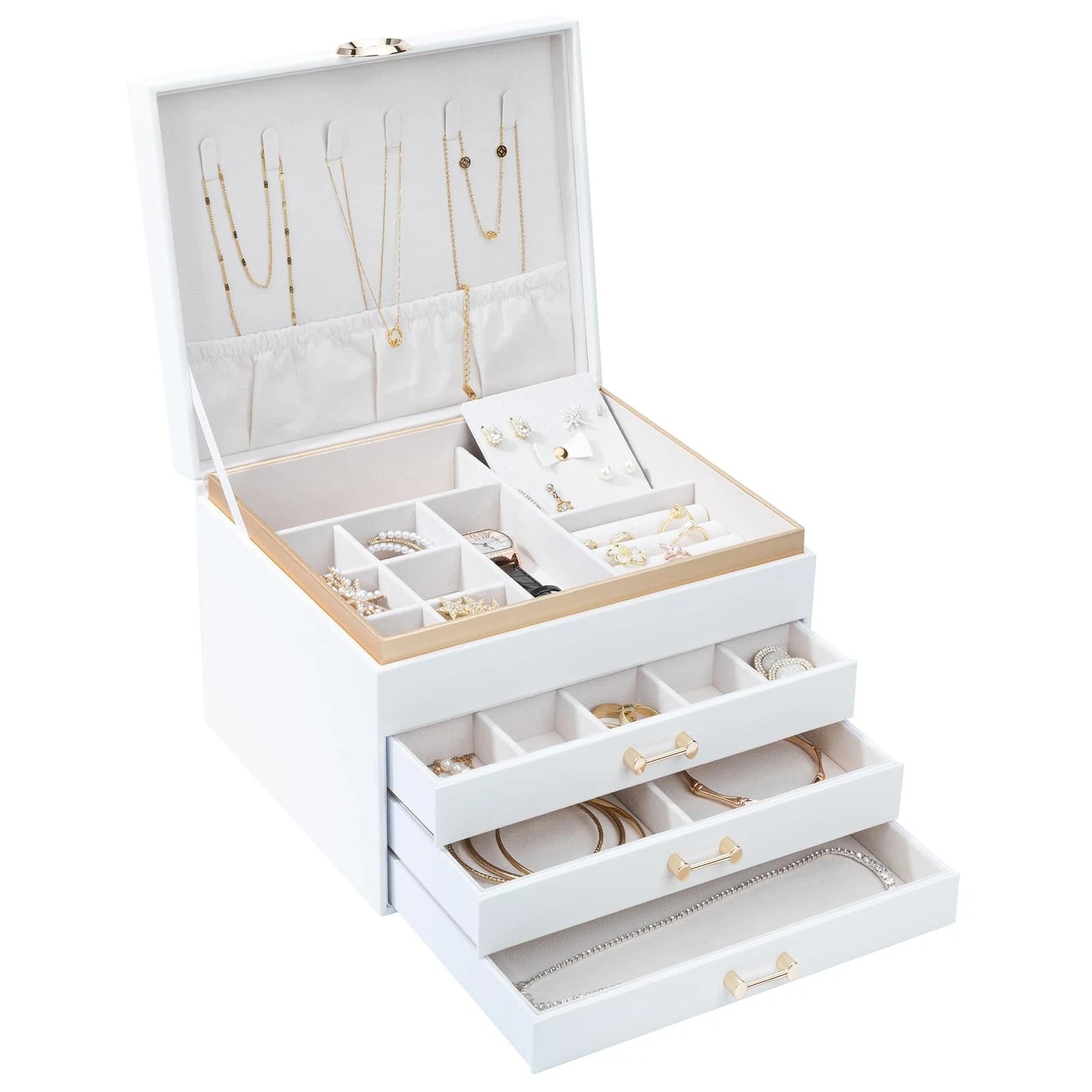 Jewelry Box for Women,4-Layer Leather Jewelry Holder Organizer with 3 Drawers... | eBay