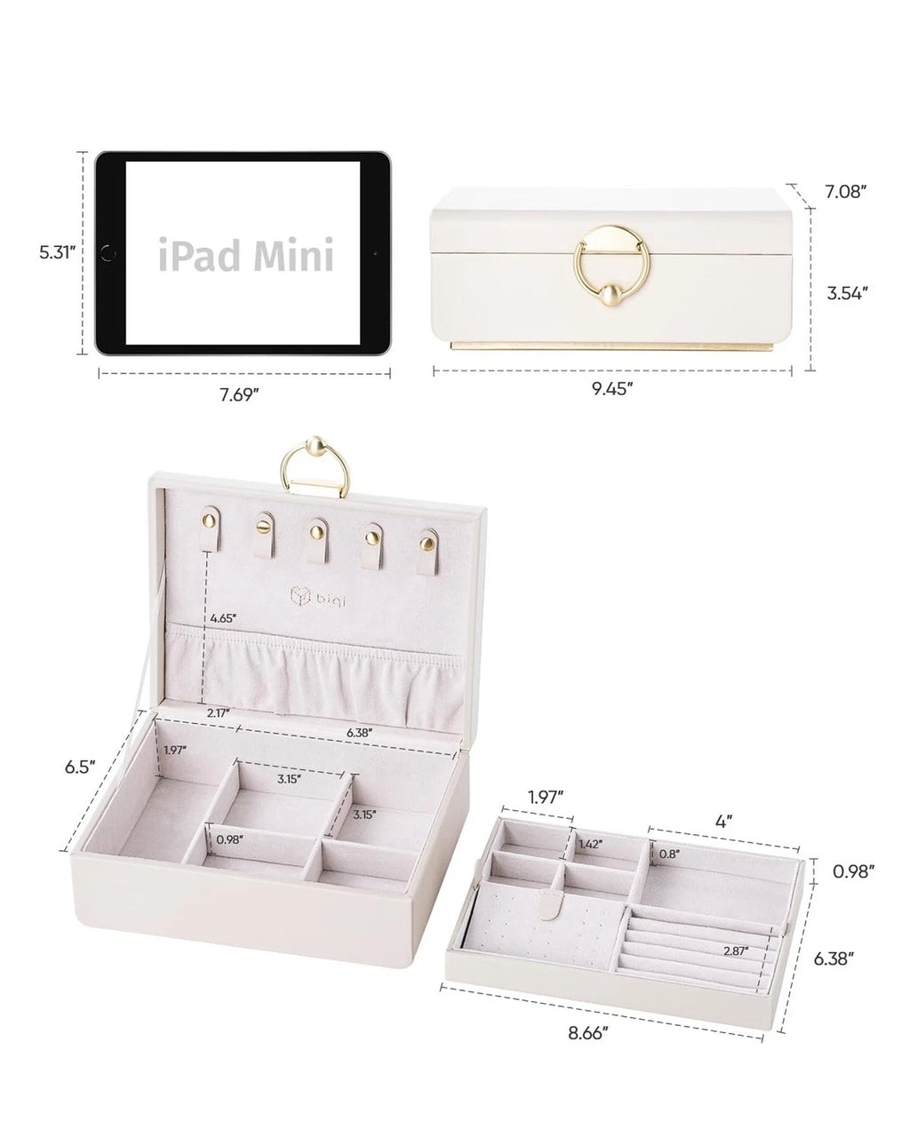 2-Layer Jewelry Box with Removable Tray, Jewelry Organizer with Gold Handle, ... | eBay