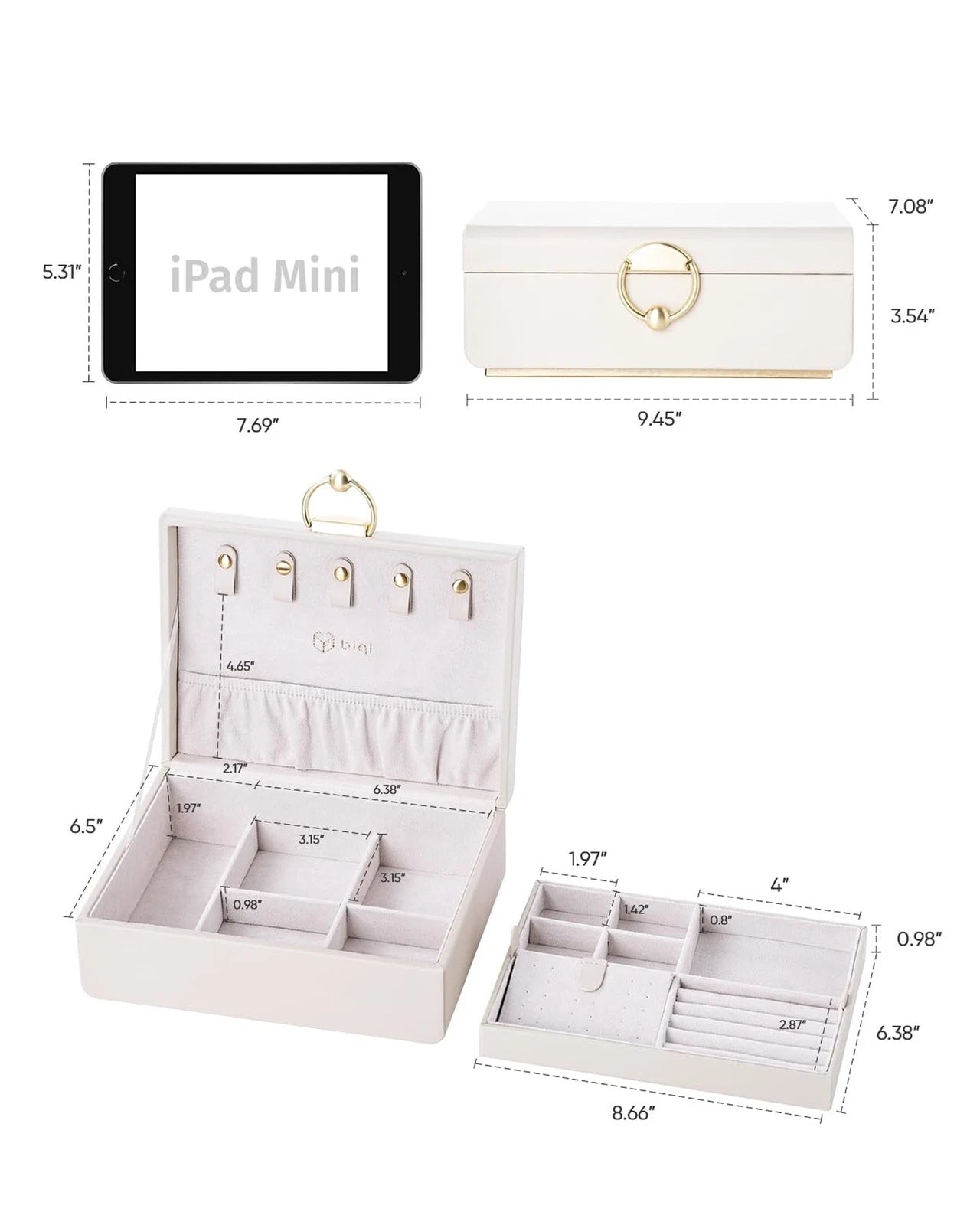 2-Layer Jewelry Box with Removable Tray, Jewelry Organizer with Gold Handle, ... | eBay