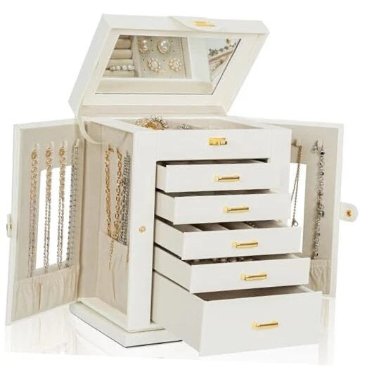 Jewelry Box 6-Tier Organizer Functional 360° Rotating Regular-Rotating White | eBay